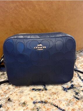 Coach Mini Camera Bag Navy Signature Perforated Leather Crossbody
